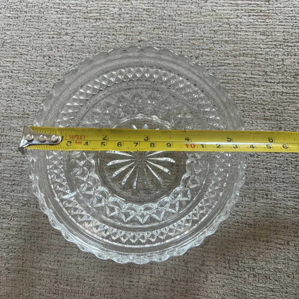 Vintage‎ Anchor Hocking Wexford Glass Bowl Diamond Point Starburst Scalloped 5